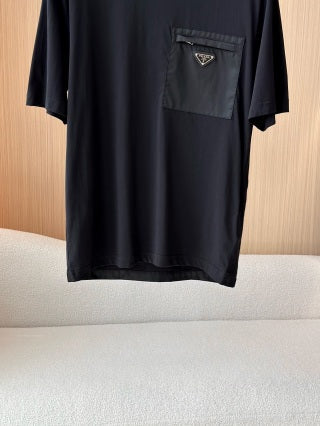 Prada Short Sleeves with Pocket Triangle Logo T-shirt Black Cotton