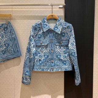 CD Butterfly Print Denim Set Blue White Cotton