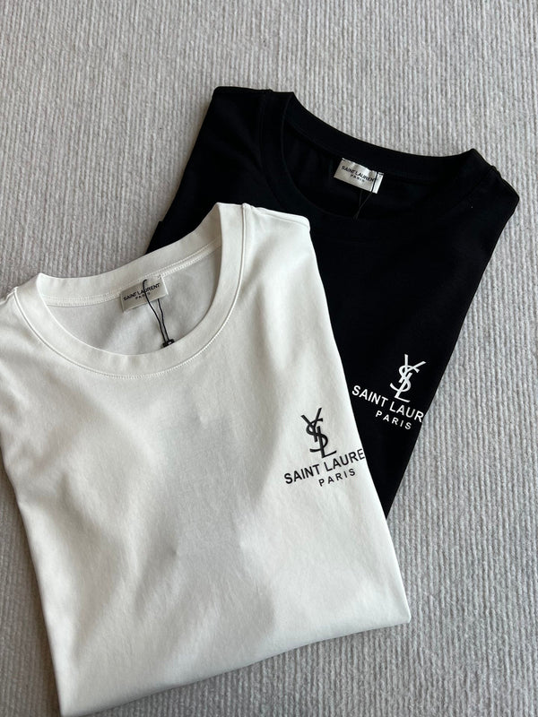 YSL 25 Letter Logo Short Sleeves T-shirt Black and White Cotton