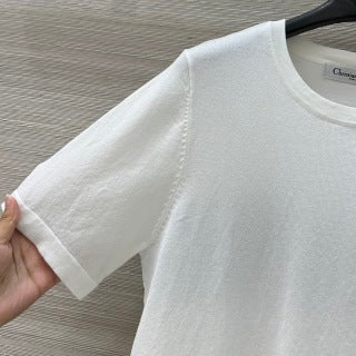 CD 25 Knitted Short-sleeved Top Blue and White Cotton