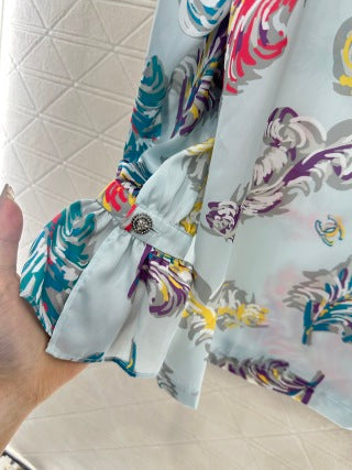 CC Long Floral Shirt Blue mix Colors Silk Cotton