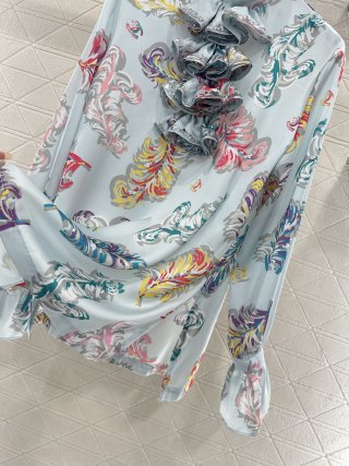 CC Long Floral Shirt Blue mix Colors Silk Cotton