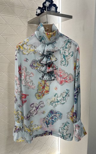 CC Long Floral Shirt Blue mix Colors Silk Cotton