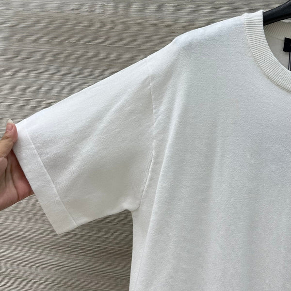 LV 25 Plaid Beading Embroidered Letters Casual T-Shirt White Beige Cotton