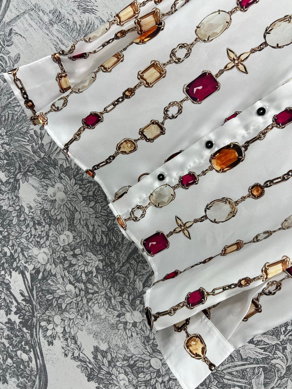 LV 25 Decorative Pattern Gemstone Chain Set White Poliester