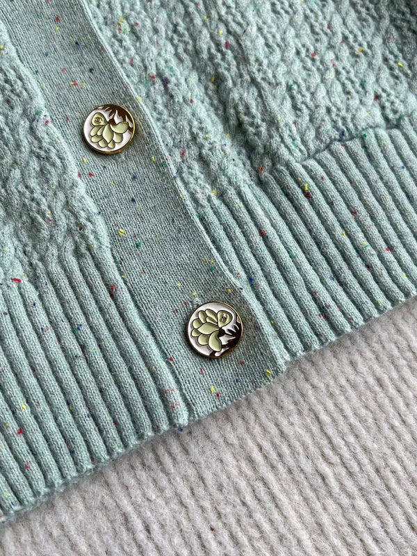 CC 25A Classic Round Neck Floral Wool Cardigan In Turquoise 275514