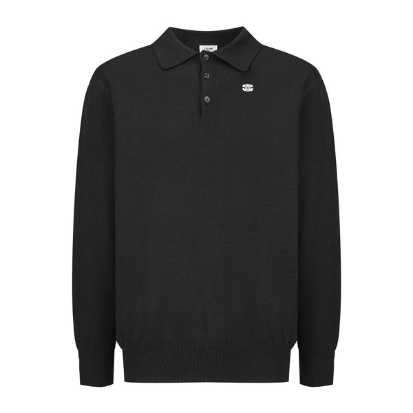 CELINE Embroidered Arc de Triomphe Knitted Polo Cotton