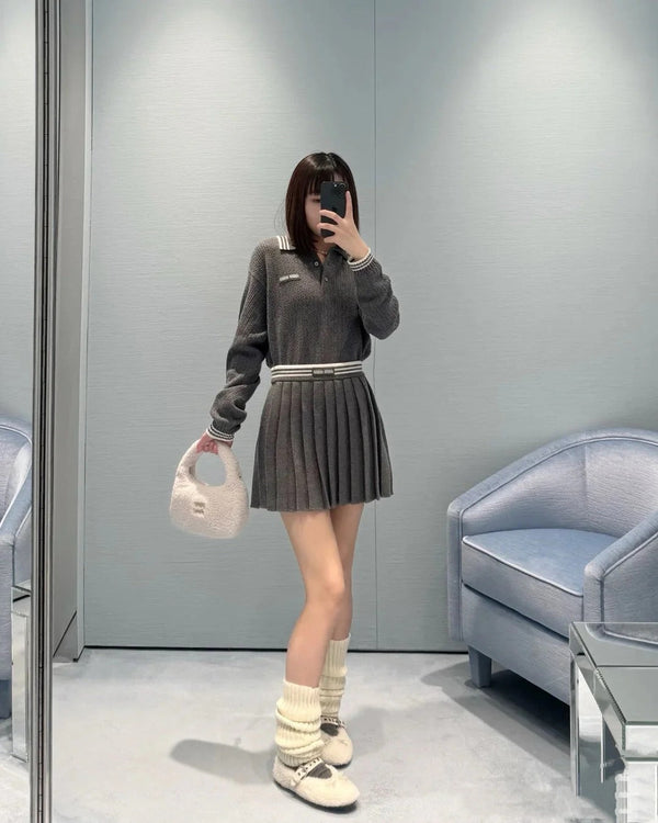 MIUMIU TOP AND SKIRT SET STYLE 373