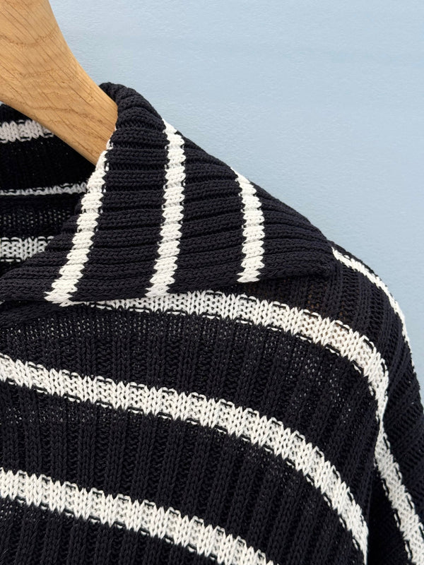 CD 25 Striped Knitted Long-sleeved Top Black Cotton