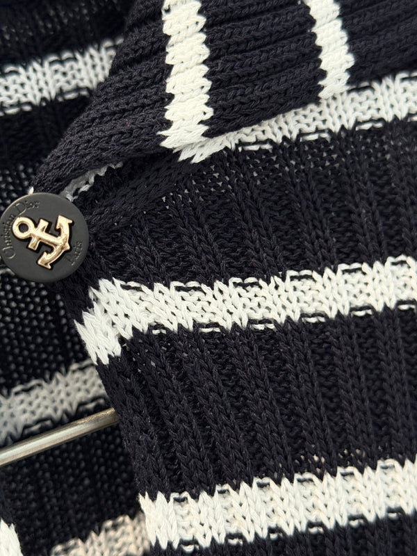 CD 25 Striped Knitted Long-sleeved Top Black Cotton