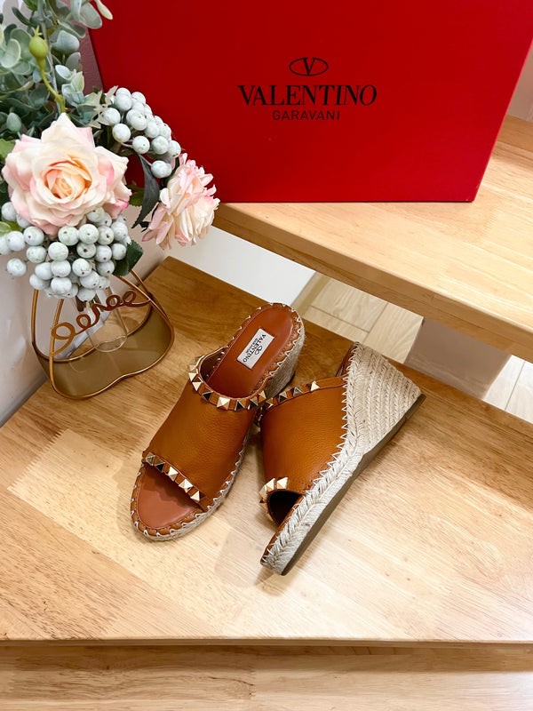 Valentino Mule Wedge Brown Leather 240595