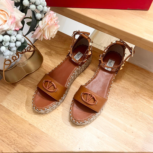 Valentino 25 Platform Sandal Brown Leather 240602