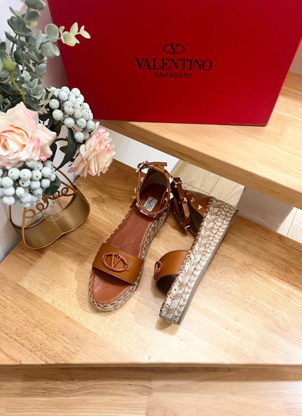 Valentino 25 Platform Sandal Brown Leather 240602