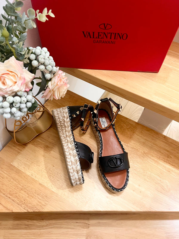 Valentino 25 Platform Sandal Black Leather 240600