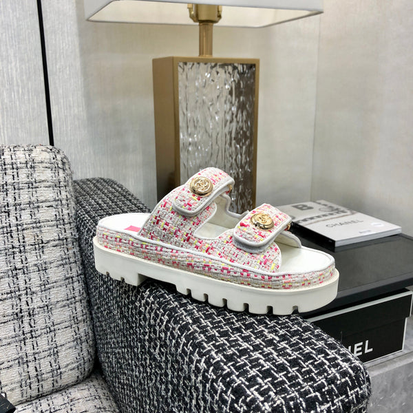 DAD SANDAL MULE IN WHITE MIX BRIGHT PINK TWEED FABRIC