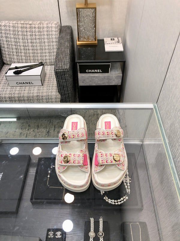 DAD SANDAL MULE IN WHITE MIX BRIGHT PINK TWEED FABRIC