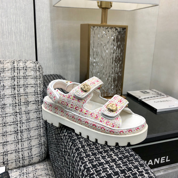DAD SANDAL IN WHITE MIX BRIGHT PINK TWEED FABRIC