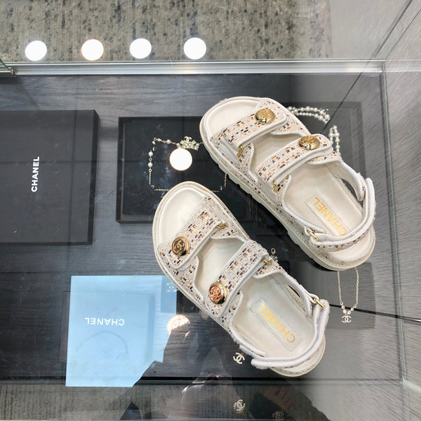 DAD SANDAL IN WHITE MIX LIGHT GOLD TWEED FABRIC