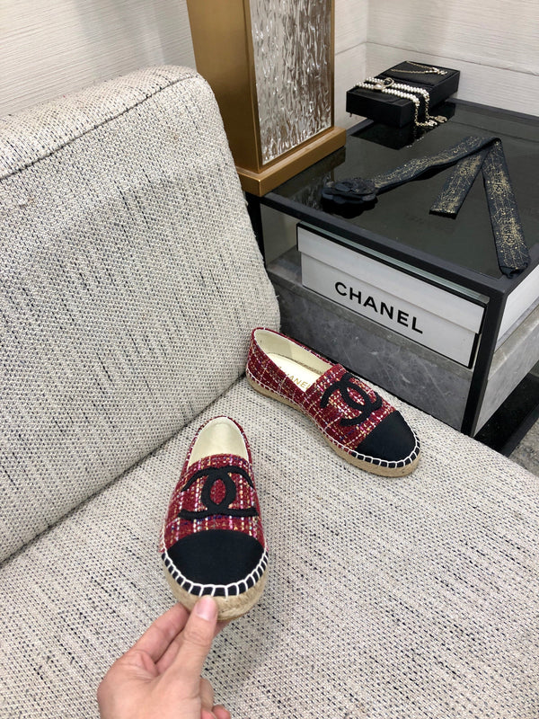 ESPADRILLE BLACK MIX CRIMSON RED TWEED FABRIC FLATS