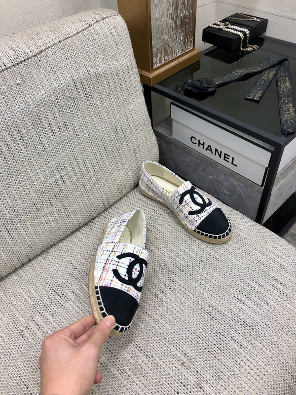 ESPADRILLE WHITE MIX BLACK TWEED FABRIC FLATS