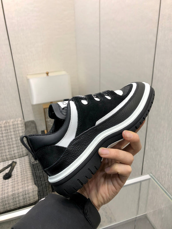 LOW TOP CASUAL SHOES IN BLACK MIX WHITE LAMBSKIN AND SUEDE