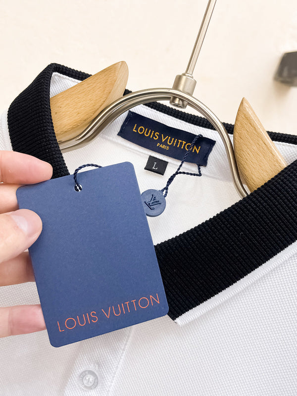 LV POLO IN COTONE A FIBRA LUNGA CON FINITURE BIANCHE E NERE 238771