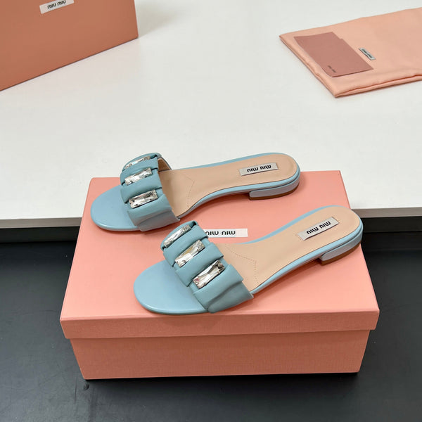 Miu 10mm Slipper with diamonds tiffany blue leather 223452