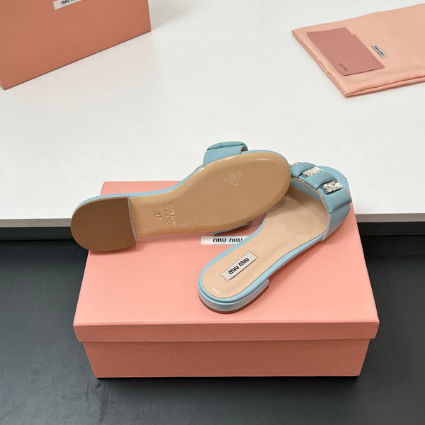 Miu 10mm Slipper with diamonds tiffany blue leather 223452