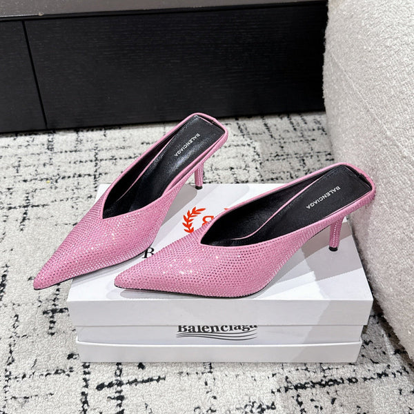 KNIFE 65MM HIGH MULE IN SHOCKING PINK SUEDE ATTACHED FULL CRYSTALS