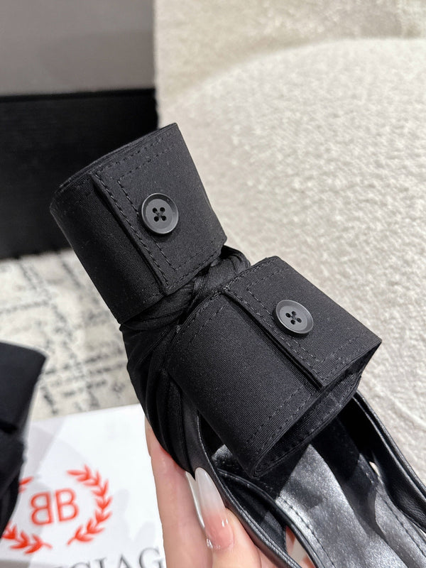 KNIFE CHEMISE 45MM SLINGBACK IN BLACK COTTON AND CALFSKIN