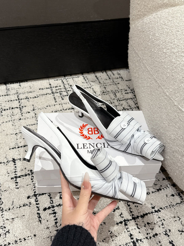 KNIFE CHEMISE 45MM SLINGBACK IN WHITE MIX BLACK COTTON AND CALFSKIN