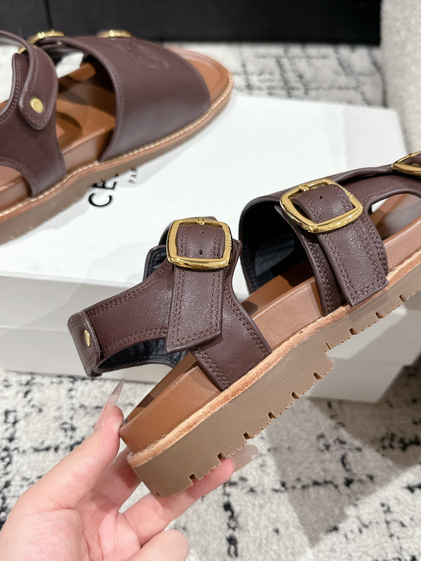 CELINE 25C Dad Sandal Mule Hickory Brown Cowhide 232352