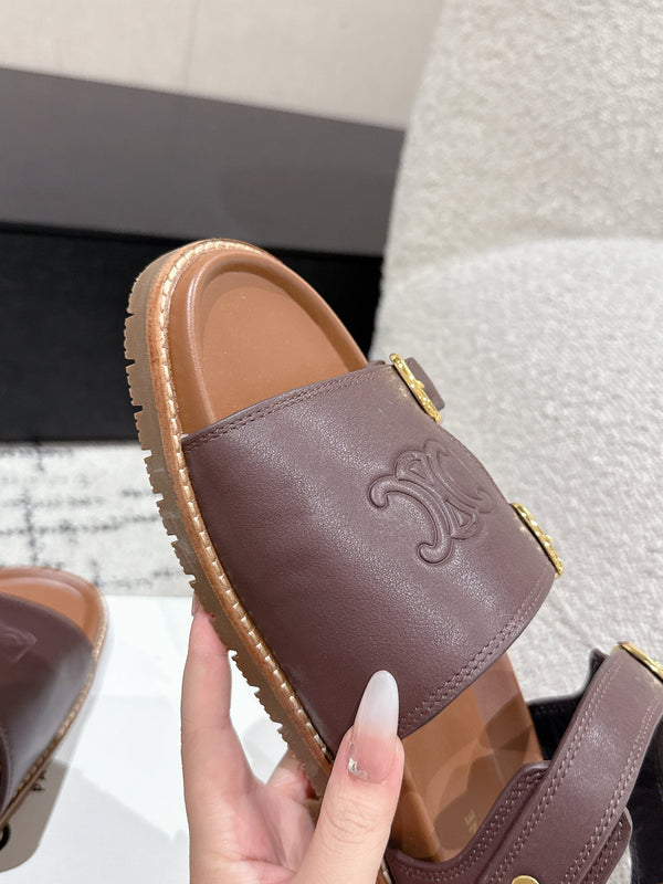 CELINE 25C Dad Sandal Mule Hickory Brown Cowhide 232352