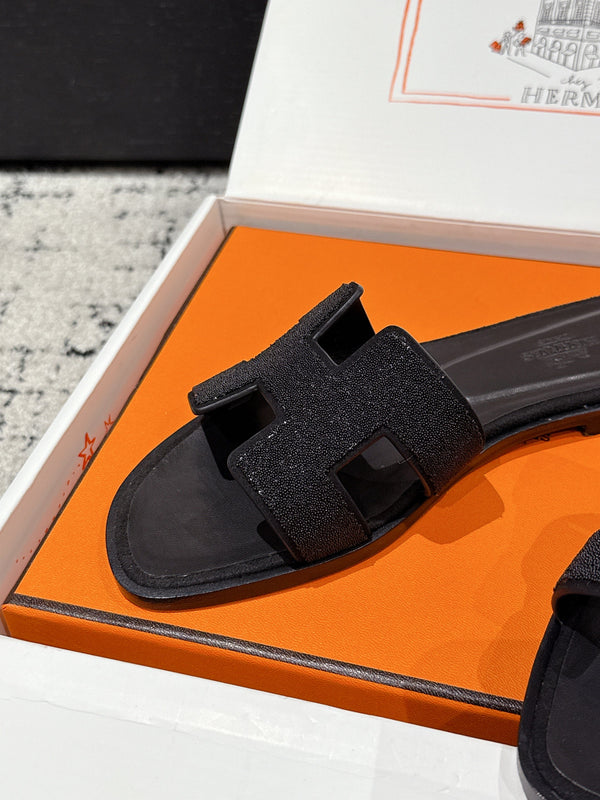 Sandalo HM 25 Oran Glitter in pelle di vitello nera