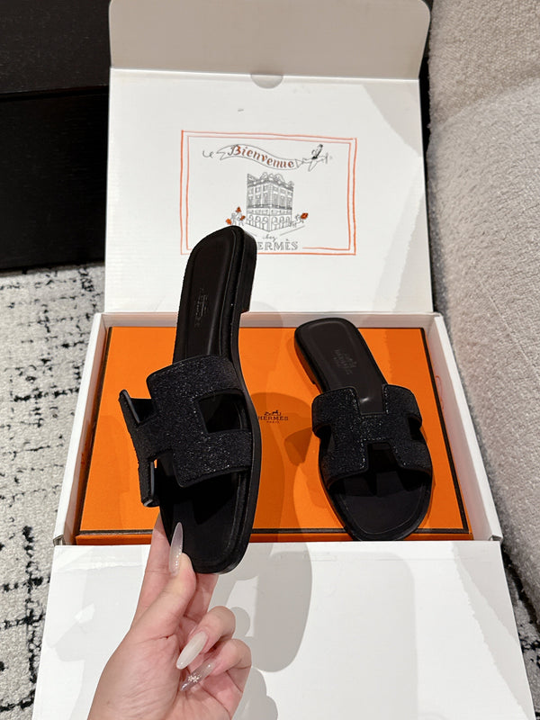 Sandalo HM 25 Oran Glitter in pelle di vitello nera