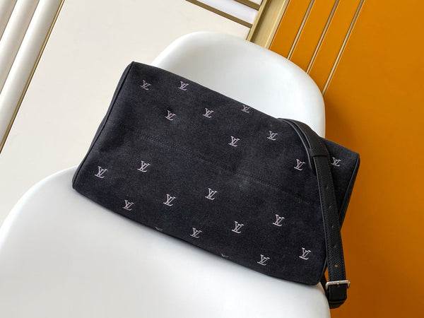 LV Speedy 40 Bandoulière Bag Black Denim Leather 252470