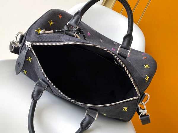 LV Speedy 40 Bandoulière Bag Black Denim Leather 252470