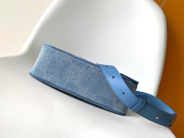 LV Pochette Accessories XL Denim Blue Cotton 3D Effect Damier Denim Pattern GHW