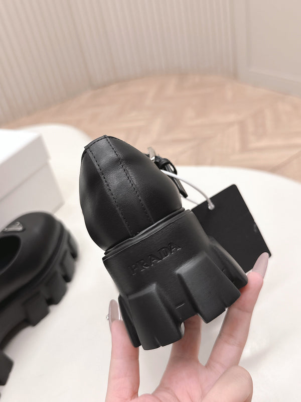 Prada Brushed Monolith Mary Janes Loafer Black Cowhide