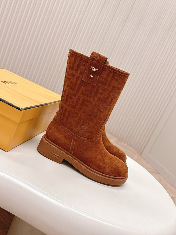 Fendi 25 Short Boots Caramel Brown Suede 500934