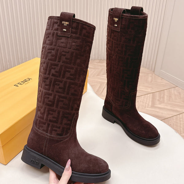Fendi 25 High Boots Deep Chocolate Brown Suede 500940