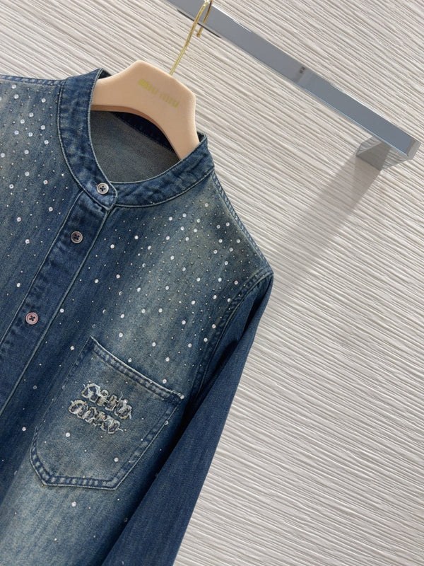 Miu Miu 25 Denim Shirt Blue Cotton Polyester