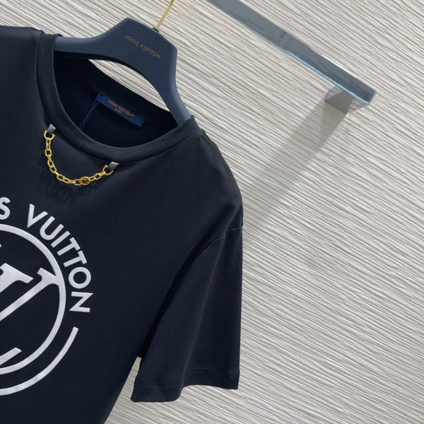 LV 25 Four-Leaf Clover Prints T-shirt Black Cotton