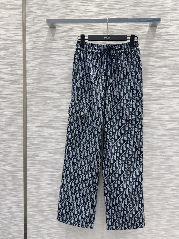 CD 2025 Monogram Straight Trouser Blue Grey Polyester