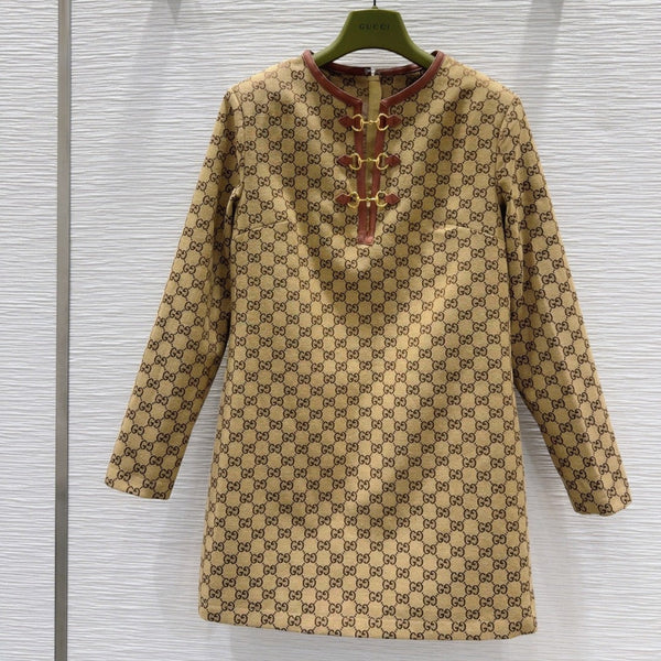 Gucci 2025 Dress Camel and Ebony Polyester Fiber