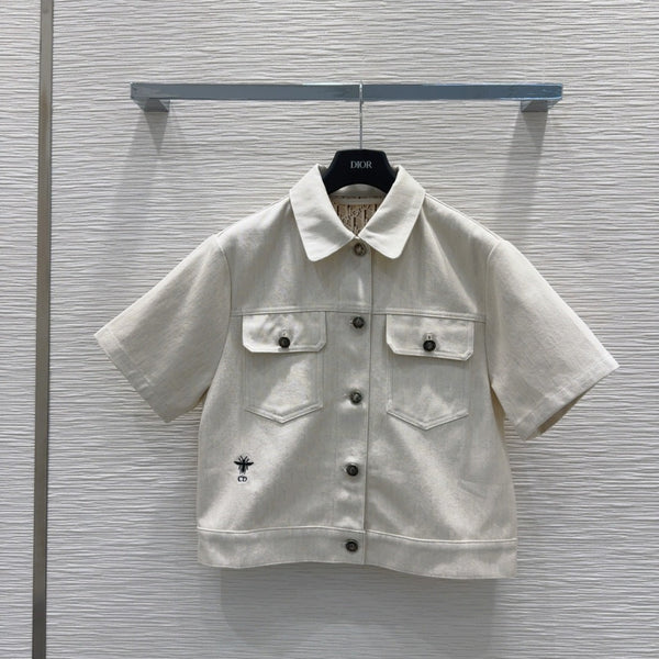 CD 2025 Short-sleeved Jacket Light Beige Cotton