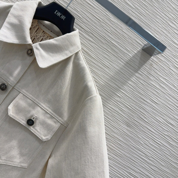 CD 2025 Short-sleeved Jacket Light Beige Cotton