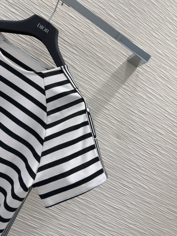 CD 2025 Striped Dress Black White Cotton