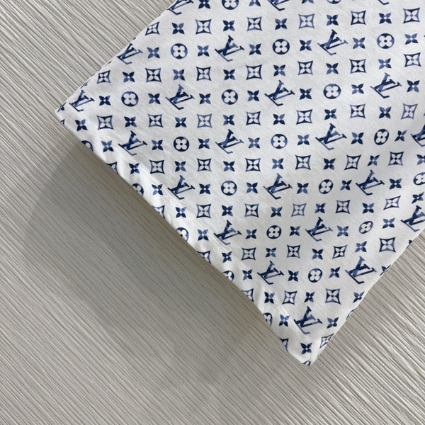 LV 25 Simple T-Shirt White Blue Cotton