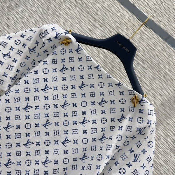 LV 25 Simple T-Shirt White Blue Cotton